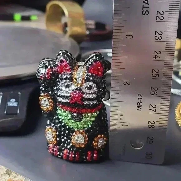 Rhinestones black lucky cat trinket box jewelry box small size good luck kitten - Picture 14 of 15